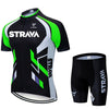 Fluorescent Green STRAVA Cycling Jersey sets red Bicycle Short Sleeve Cycling Clothing Bike maillot Cycling Jersey  Bib shorts