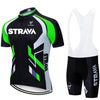 Fluorescent Green STRAVA Cycling Jersey sets red Bicycle Short Sleeve Cycling Clothing Bike maillot Cycling Jersey  Bib shorts